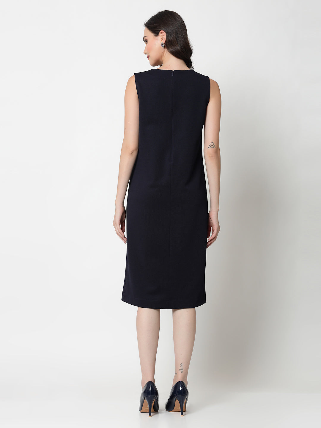Blue Without Sleeves Dress With Slits