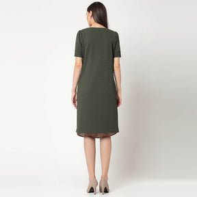 Olive Dress With Beige Inner Shirt