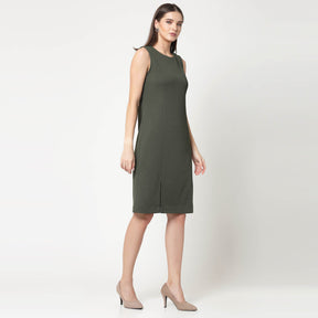 Olive Without Sleeves Dress With Slits