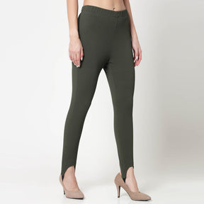 Olive Lycra Pant With Foot Straps