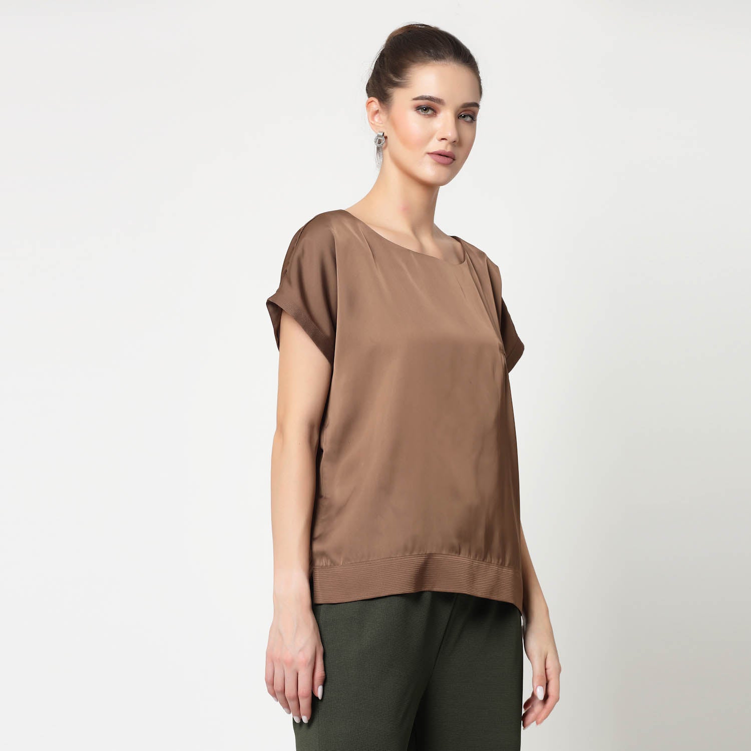 Brown Top With Quilting & Pocket