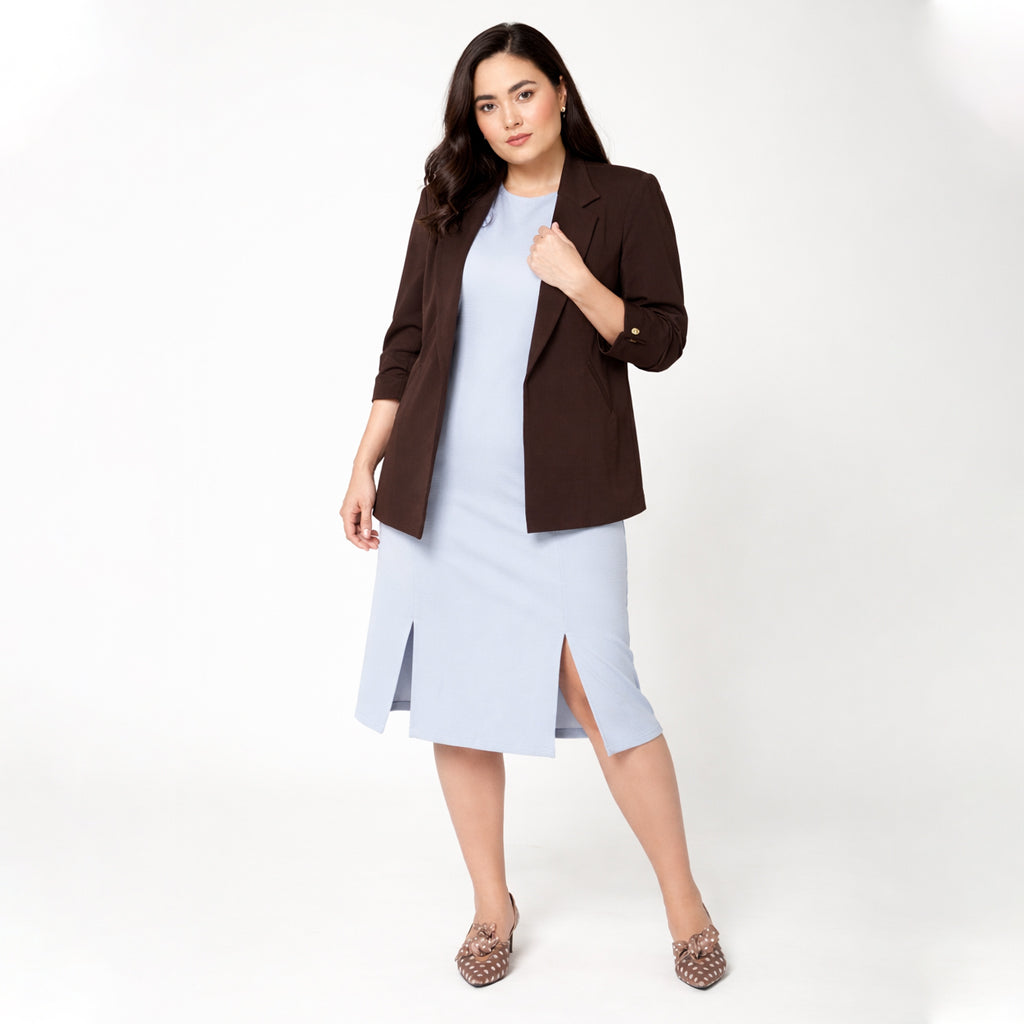 Brown Textured Lycra Jacket With Cufflinks