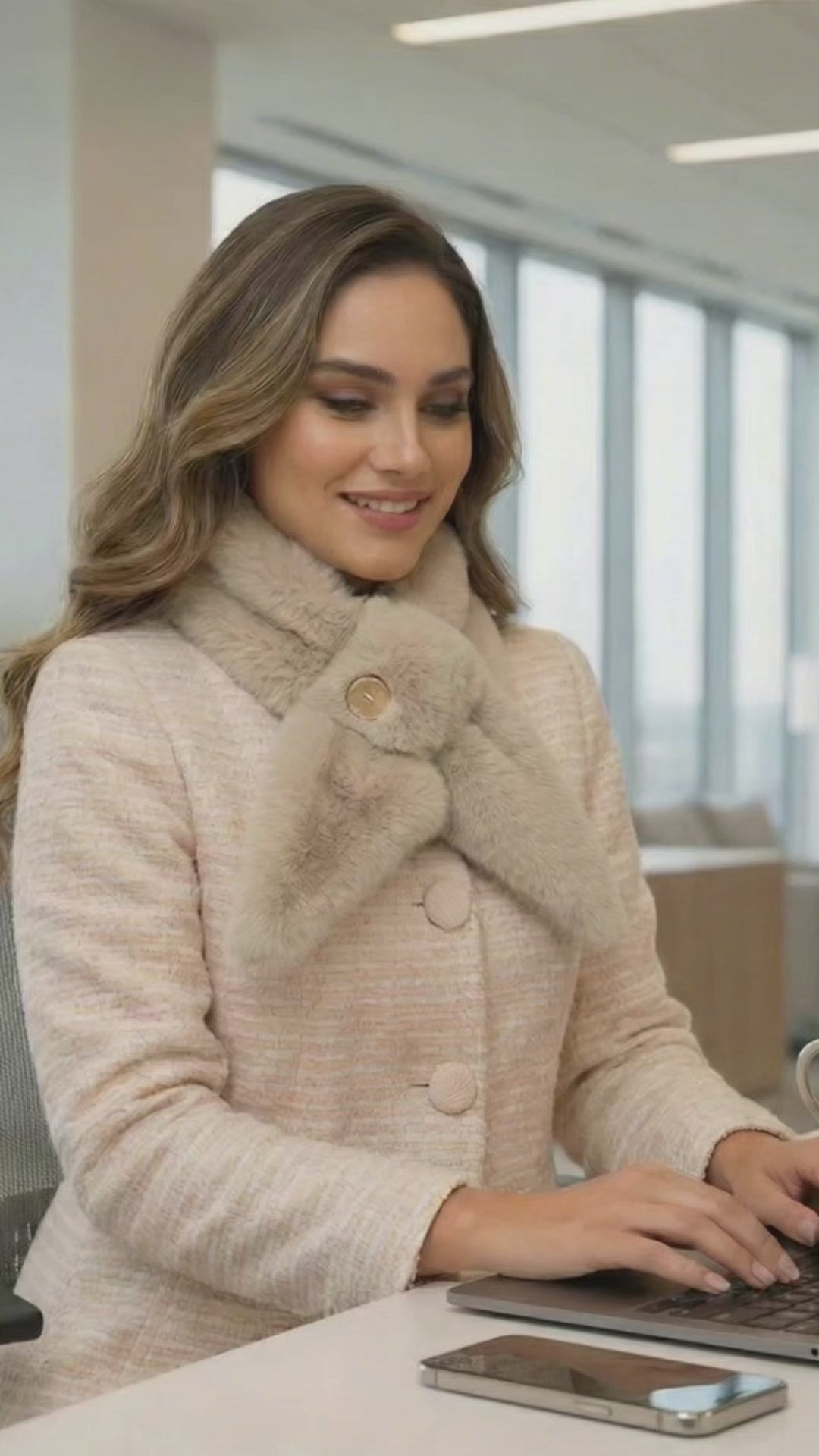 Off White Fur Collar With Buttons