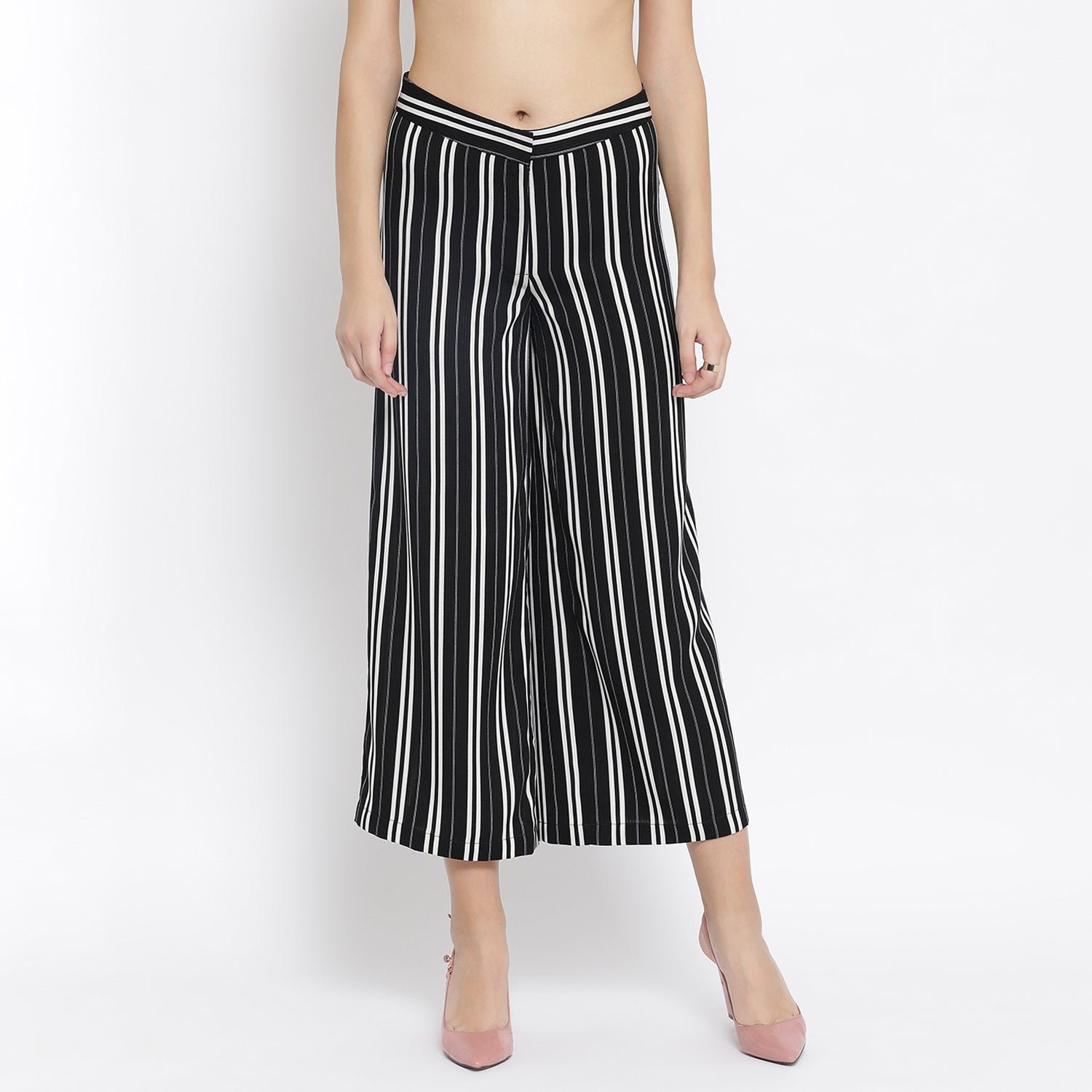 Black And White Stripe Crepe Trouser