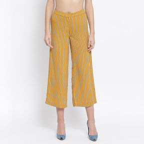 Yellow And White Stripe Crepe Trouser