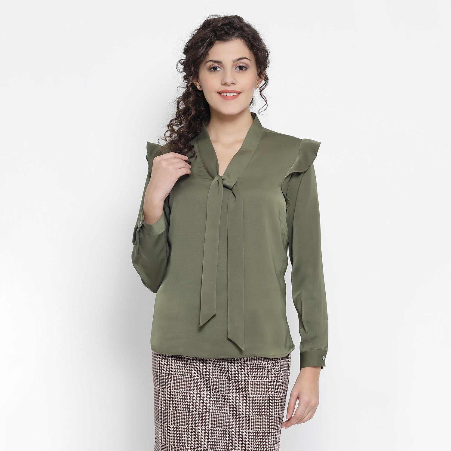 Olive Green Top With Tie Knot