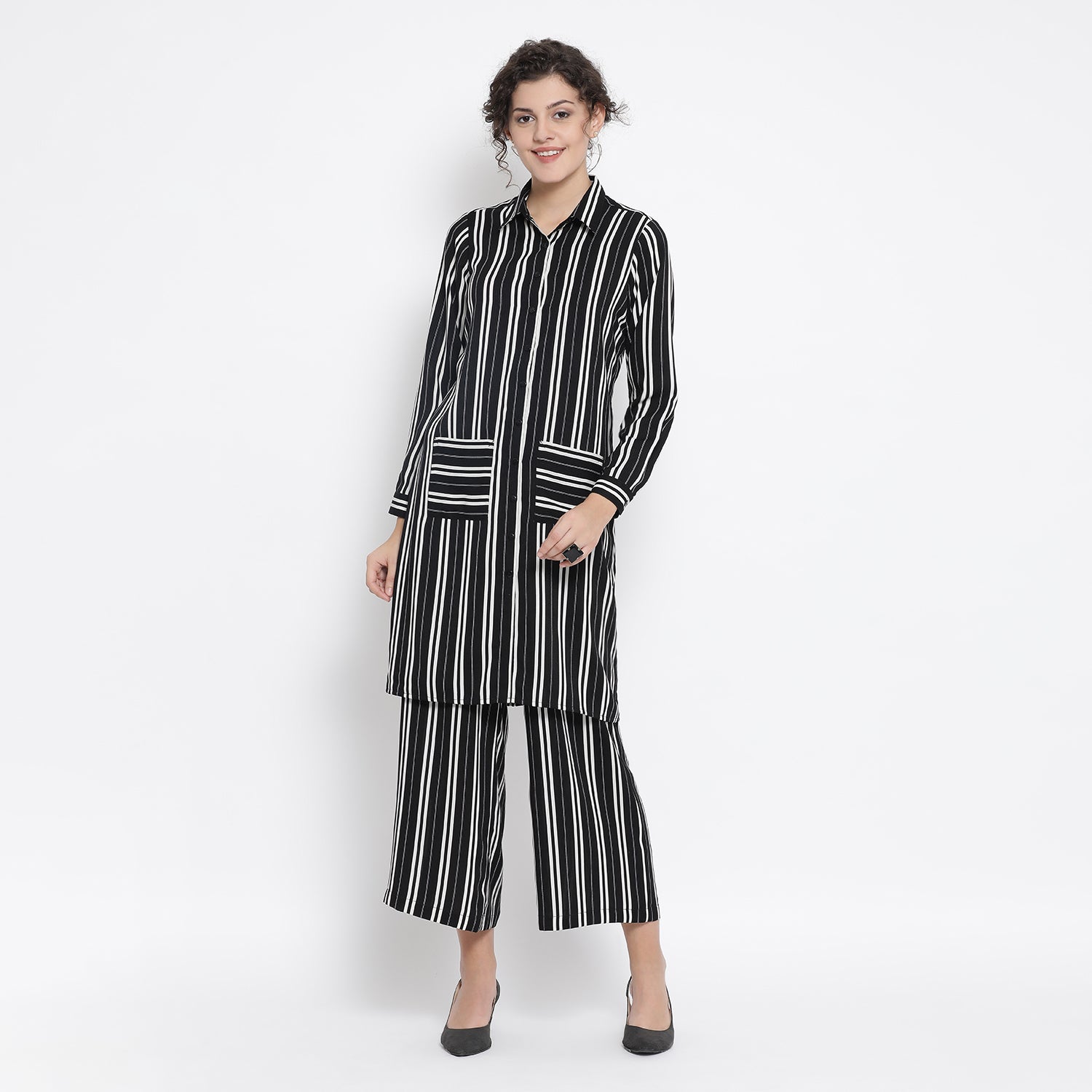 Black And White Stripe Dress With Pocket