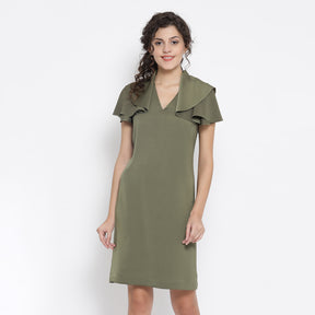 Olive Green Drape Sleeve Dress