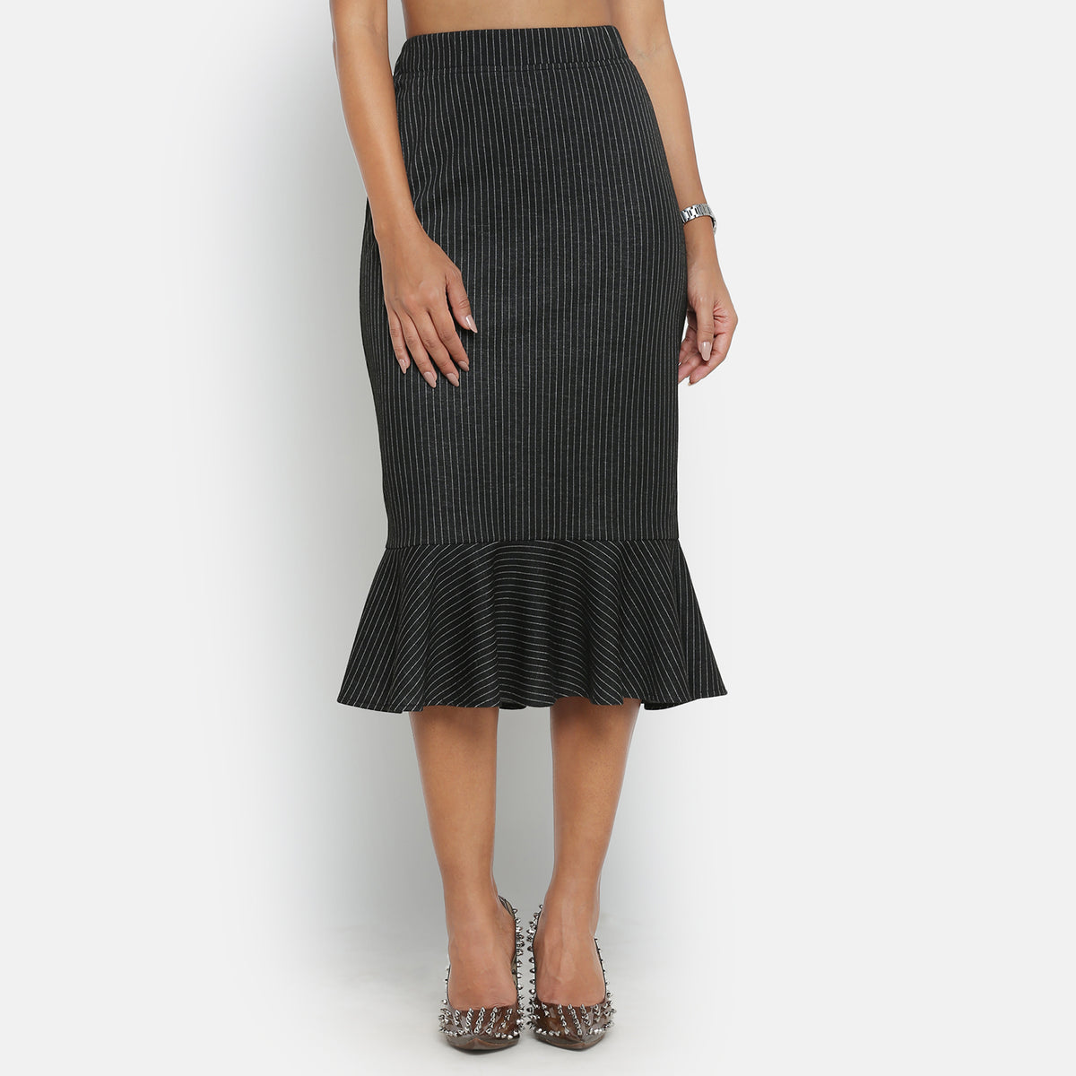 Black and White line skirt with frill