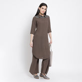 Earth Brown Long Tunic With Teal Blue Emb.