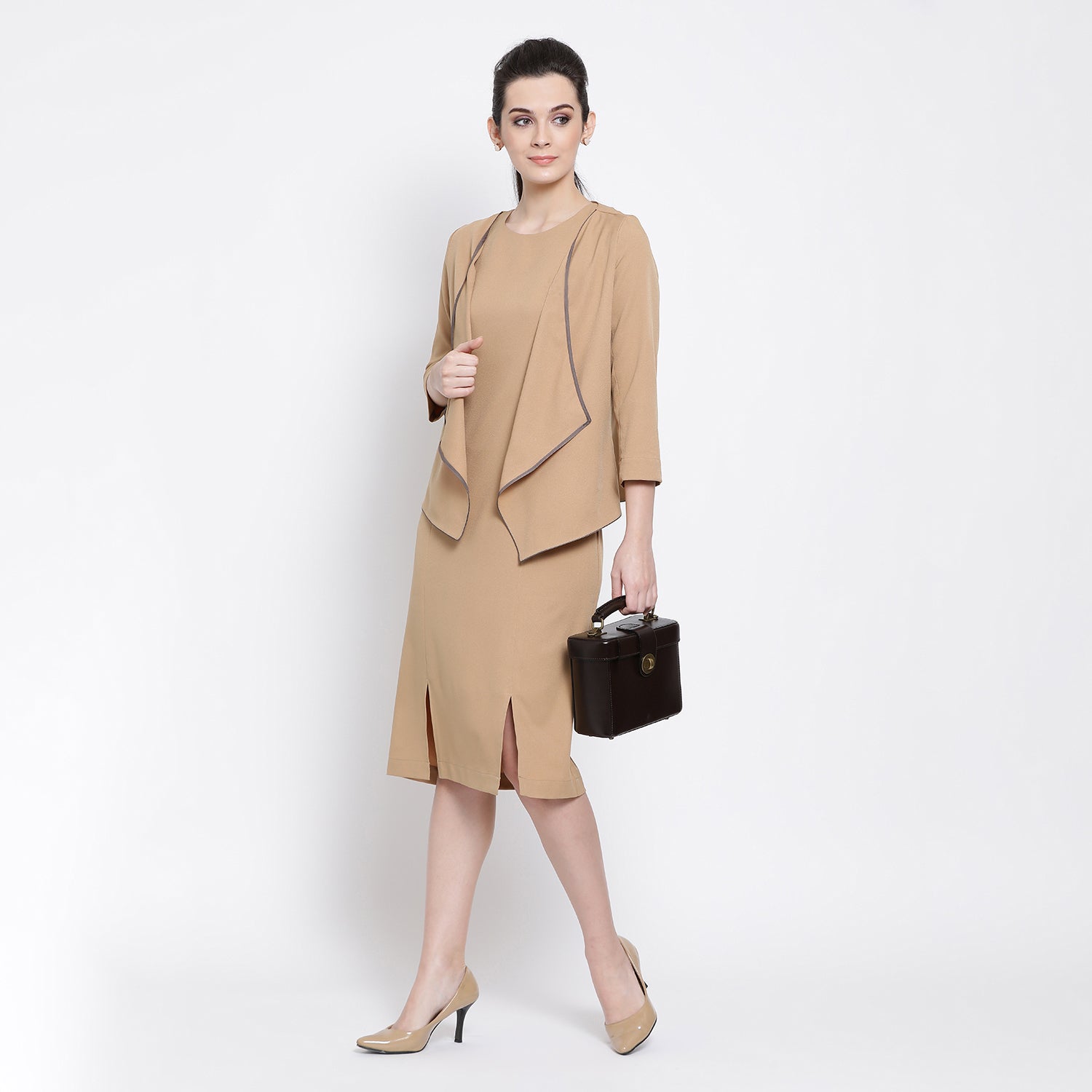 Beige jacket with asymmetrical bottom