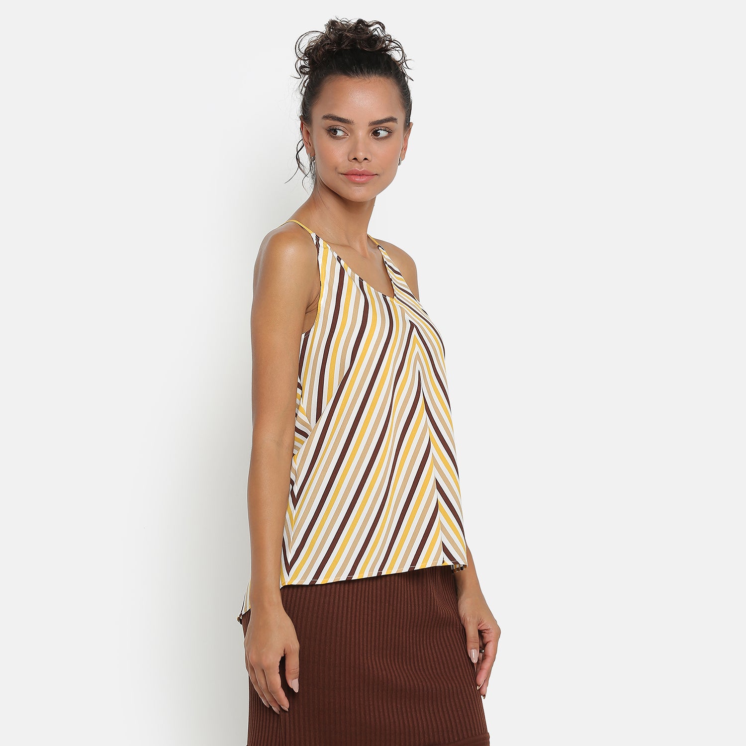 Yellow & Brown Stripe Spaghetti Top