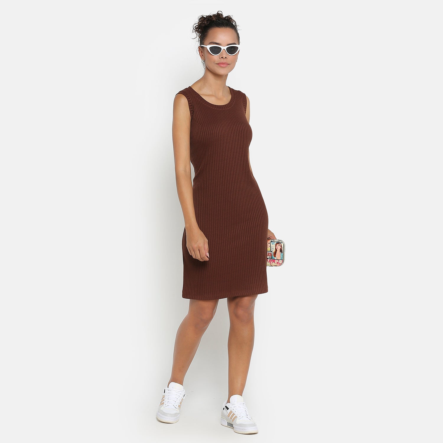 Buy Brown Ribbed Fitted Dresses for Women without Sleeves Online Buy Brown Ribbed Fitted Dresses for Women without Sleeves Online