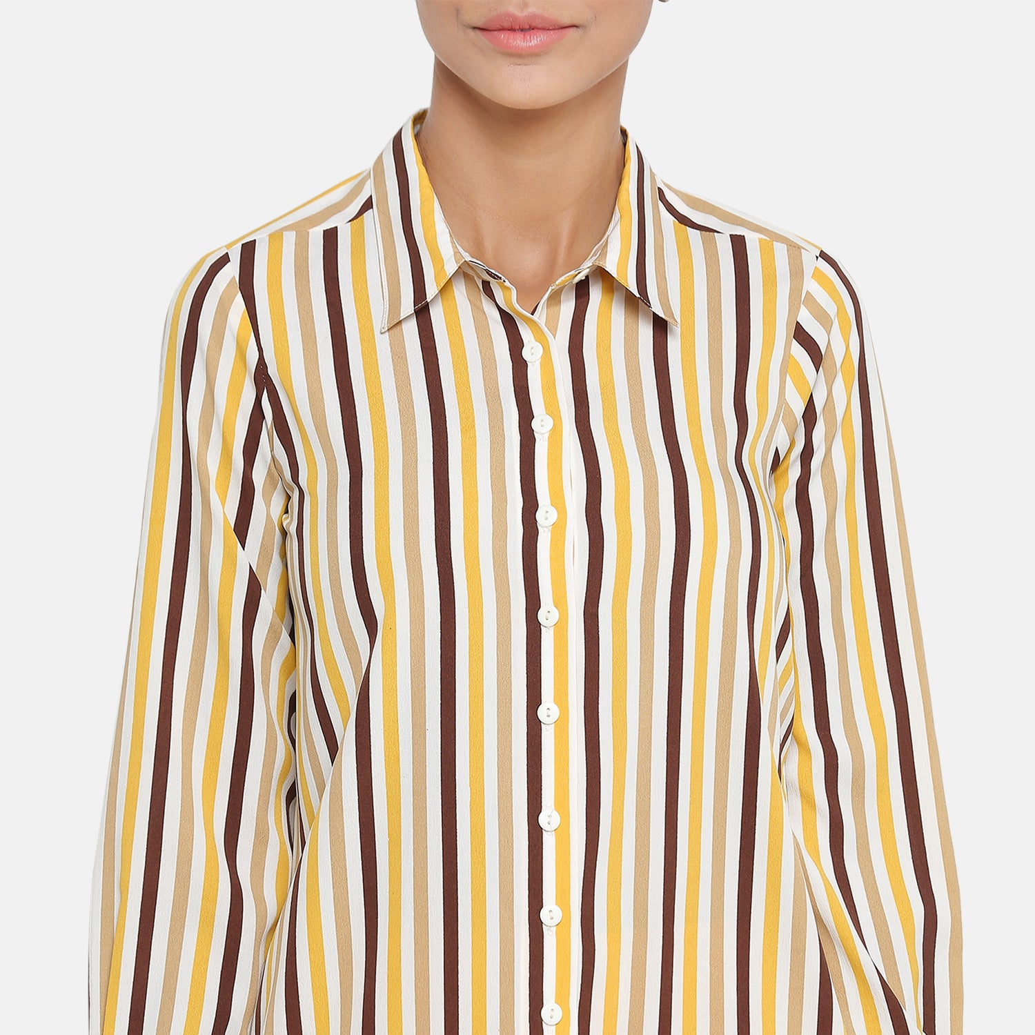 Yellow & Brown Stripe Shirt With Asymmetric Cuff