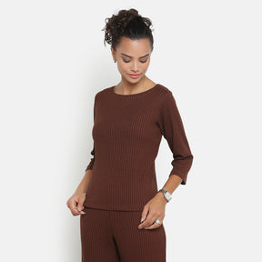 Brown ribbed top with sleeves