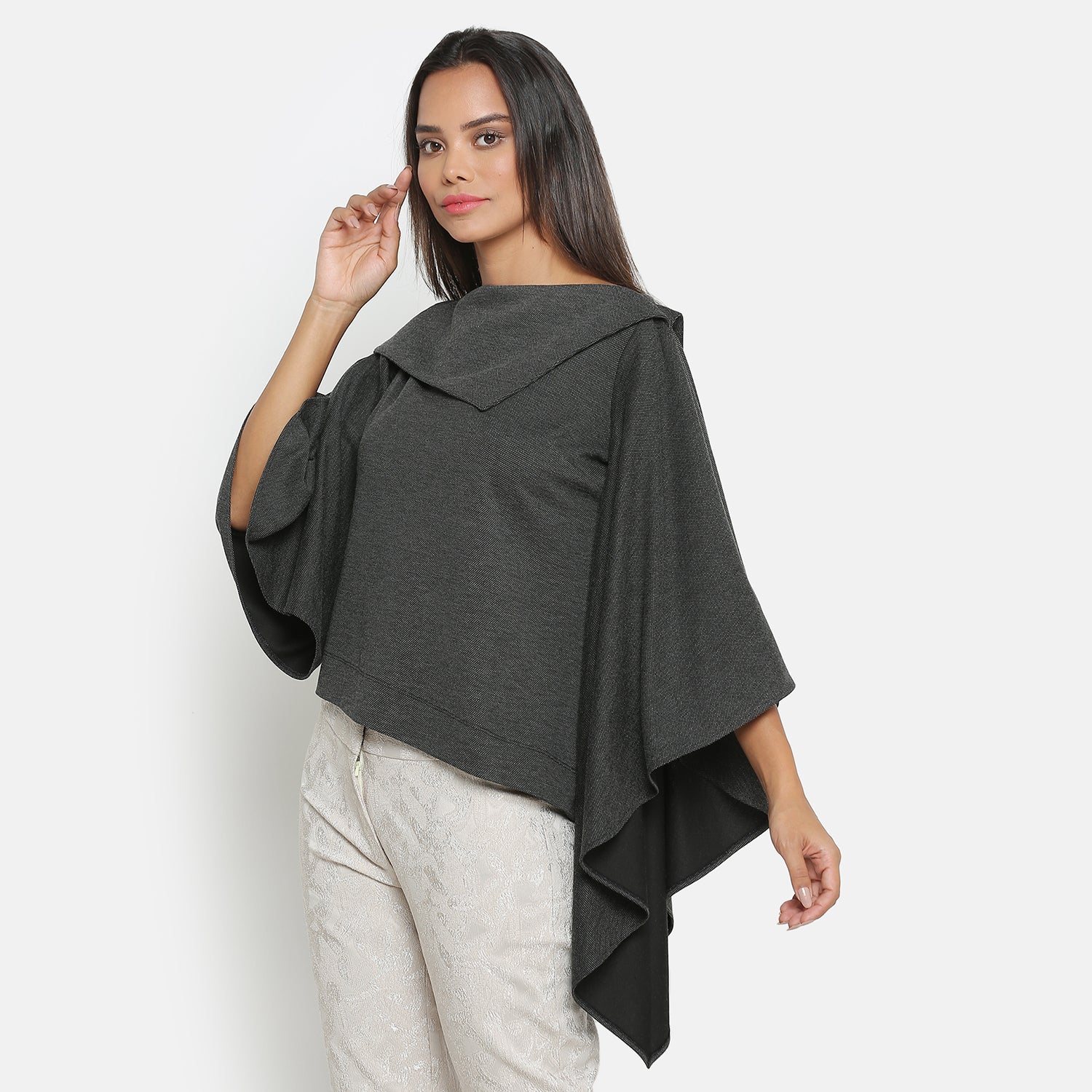 Dark grey knit top with bell sleeves