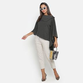 Dark grey knit top with bell sleeves