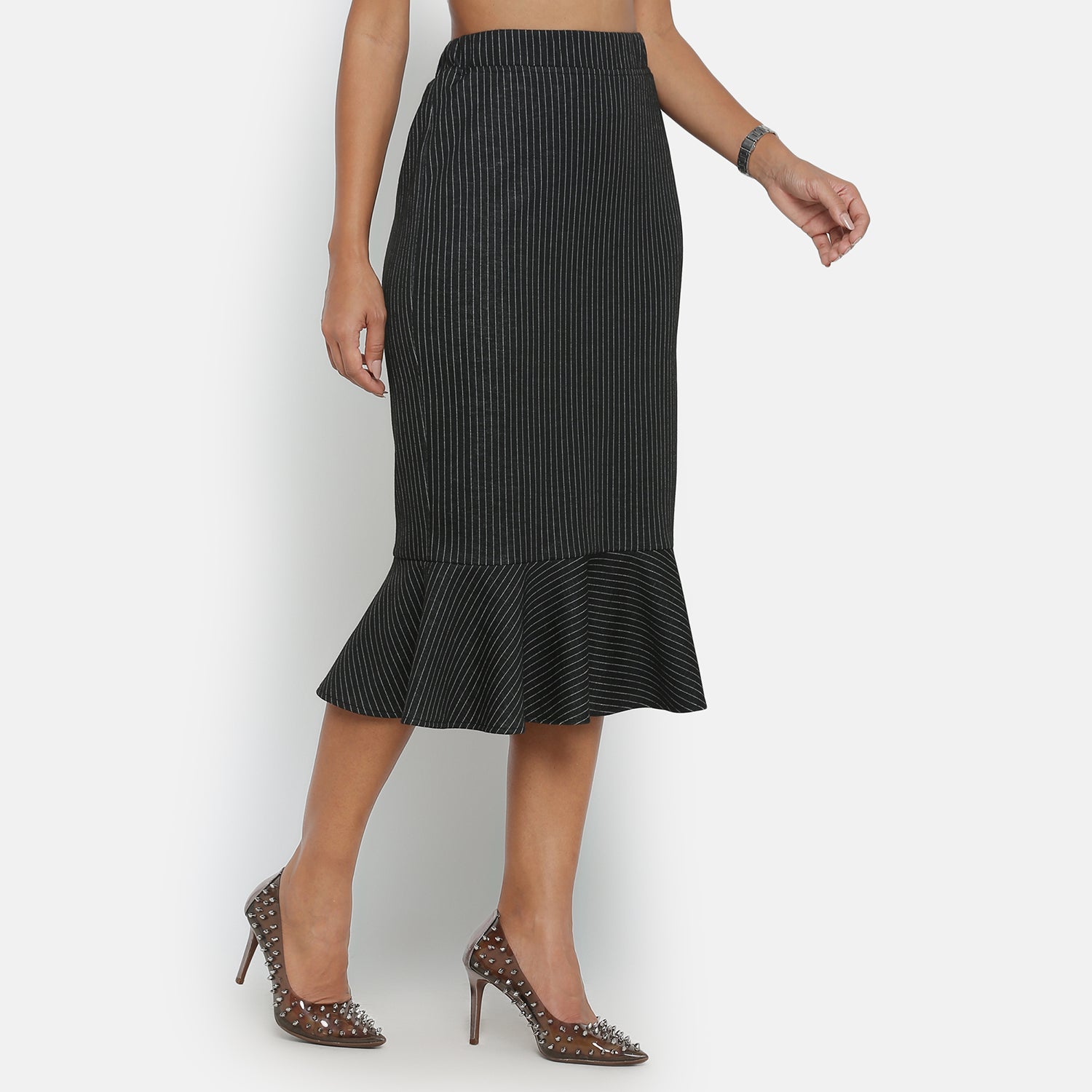 Black and White Line Skirt With Frill