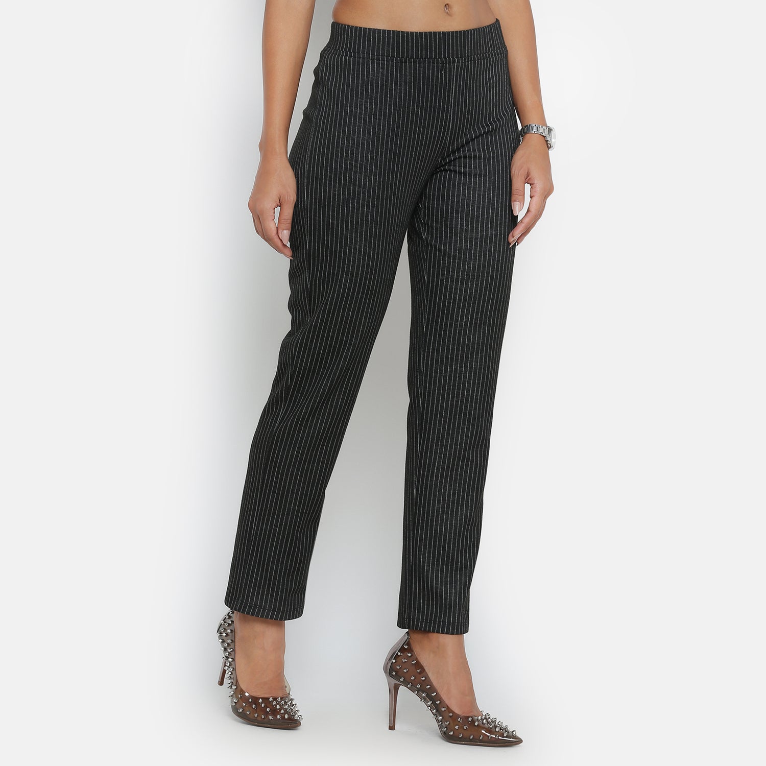 Black Knit Pant With Lines