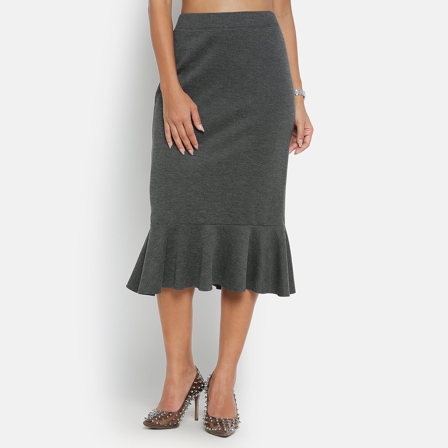 Pencil Skirt 25 Dark Grey Knit Skirt With Frill
