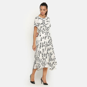 Black & white printed  dress with front tie knot