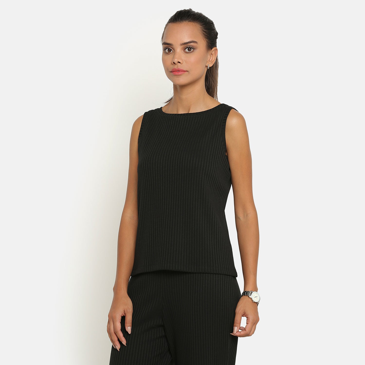 Black Ribbed Sleeveless Top