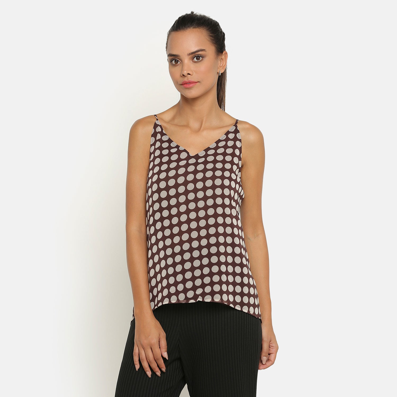 Brown Polka Dot Spaghetti Top