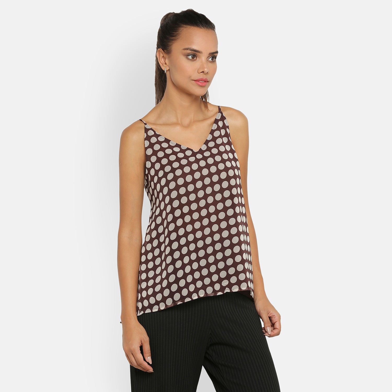 Brown Polka Dot Spaghetti Top