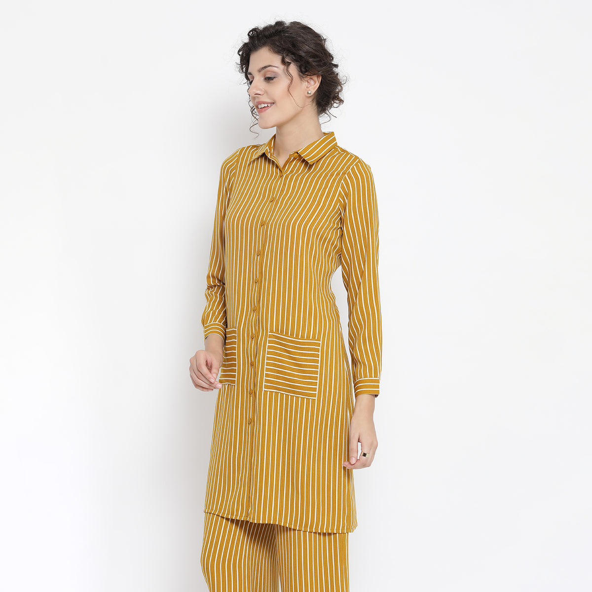 Yellow And White Stripe Dress With Pocket