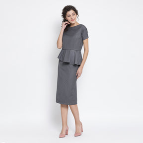 Grey Stripe Peplum Long Dress