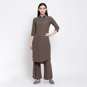 Earth Brown Long Tunic With Teal Blue Emb.