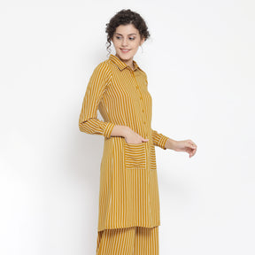Yellow And White Stripe Dress With Pocket