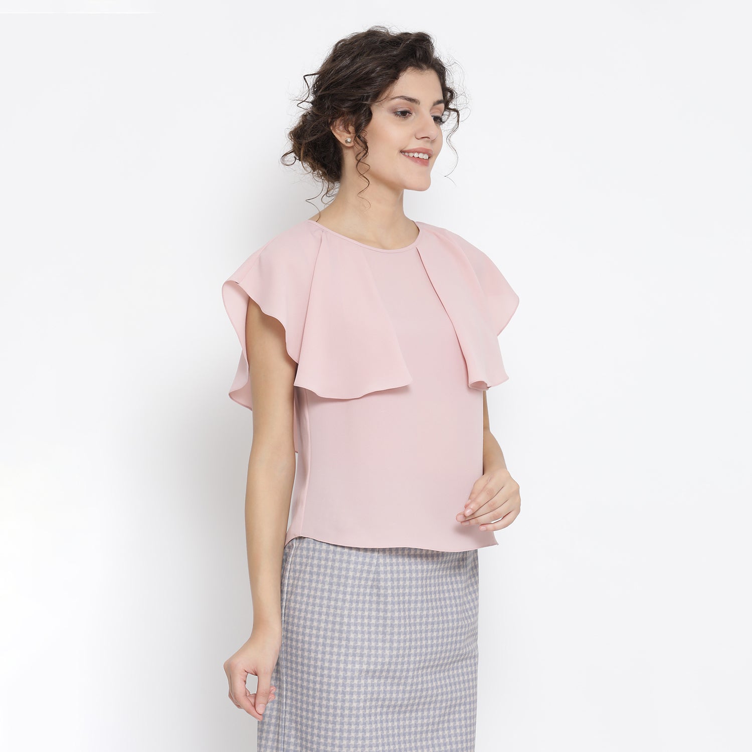 Pink Georgette Top With Drape Shoulder