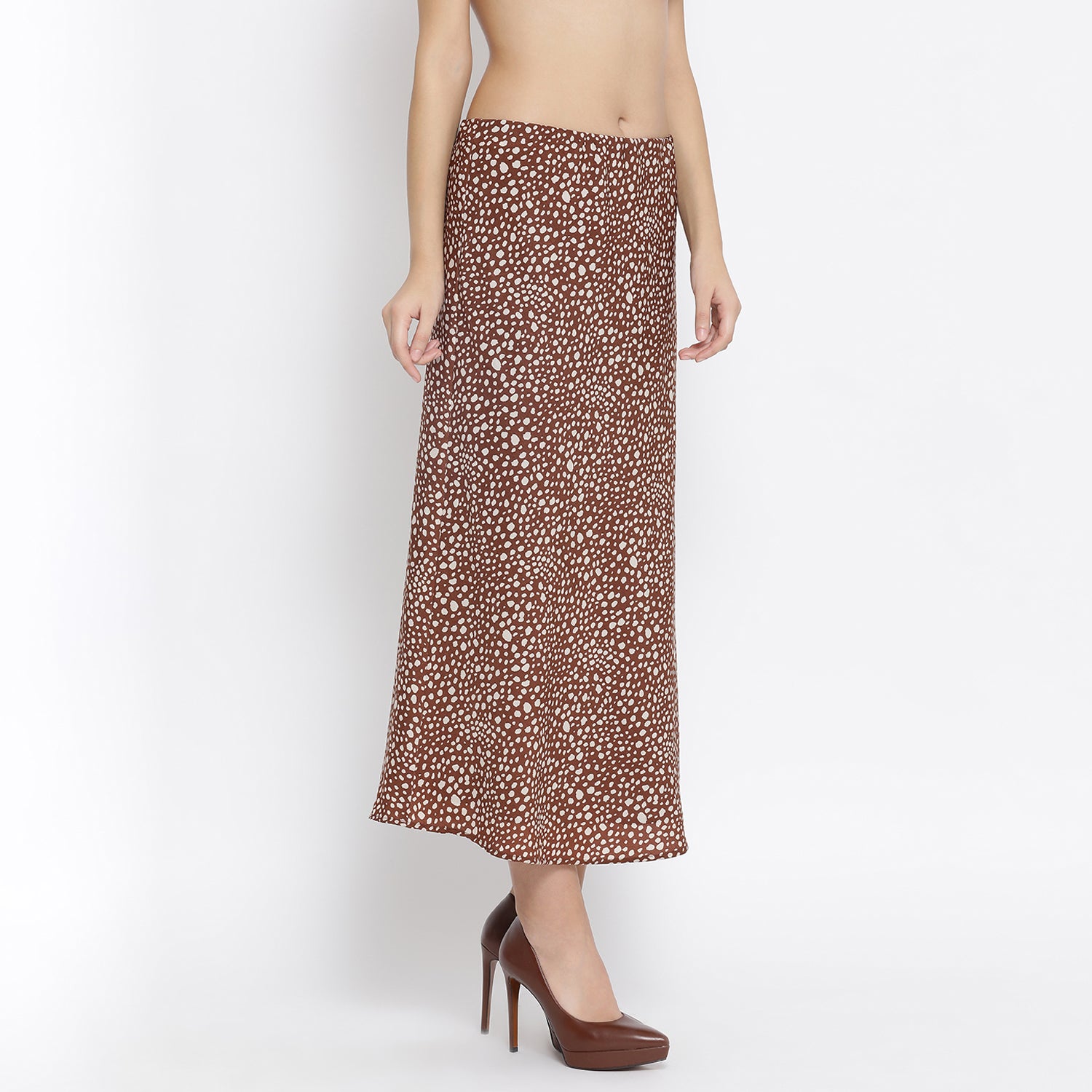 Brown Animal Print Bias Skirt