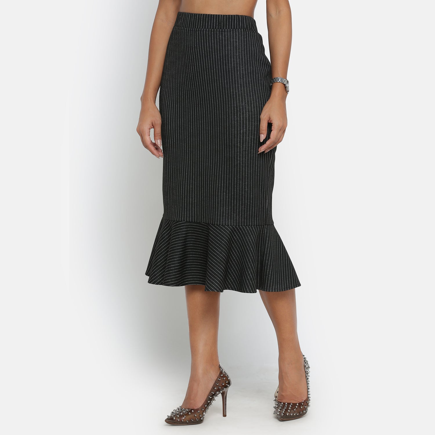 Black and White Line Skirt With Frill