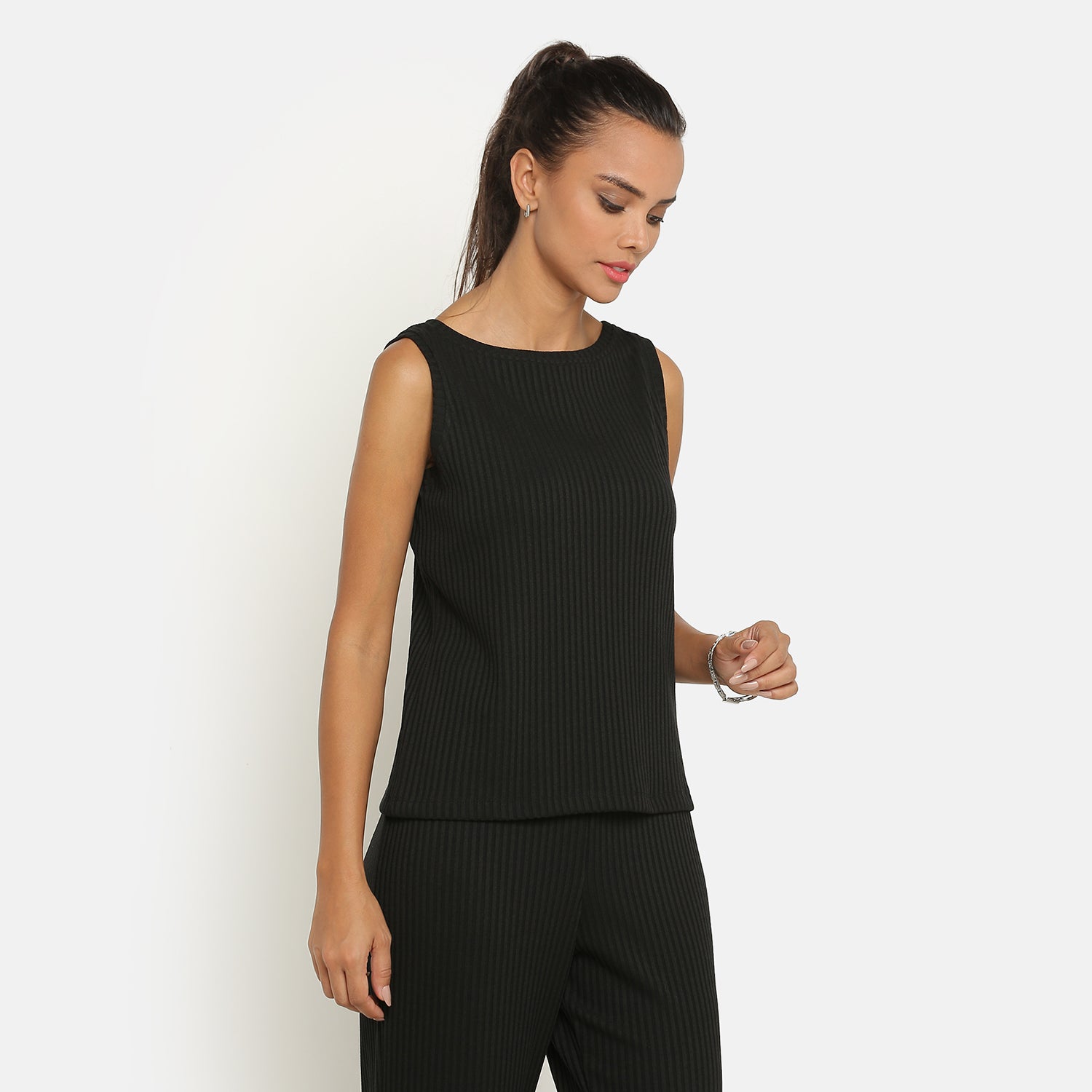 Black Ribbed Sleeveless Top