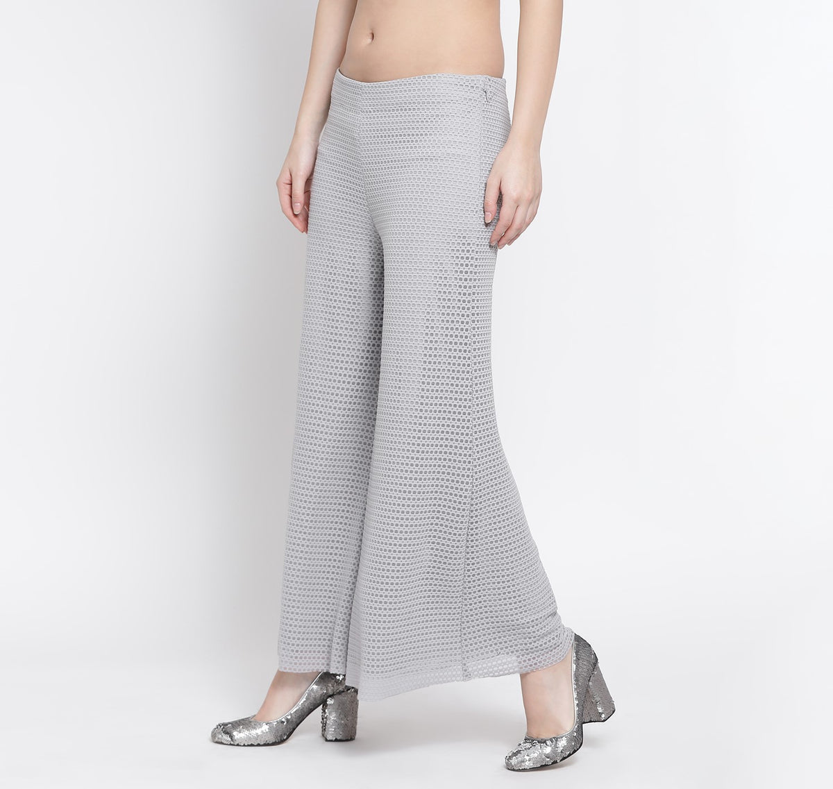 Grey Square Lycra Plazzo for Women-2