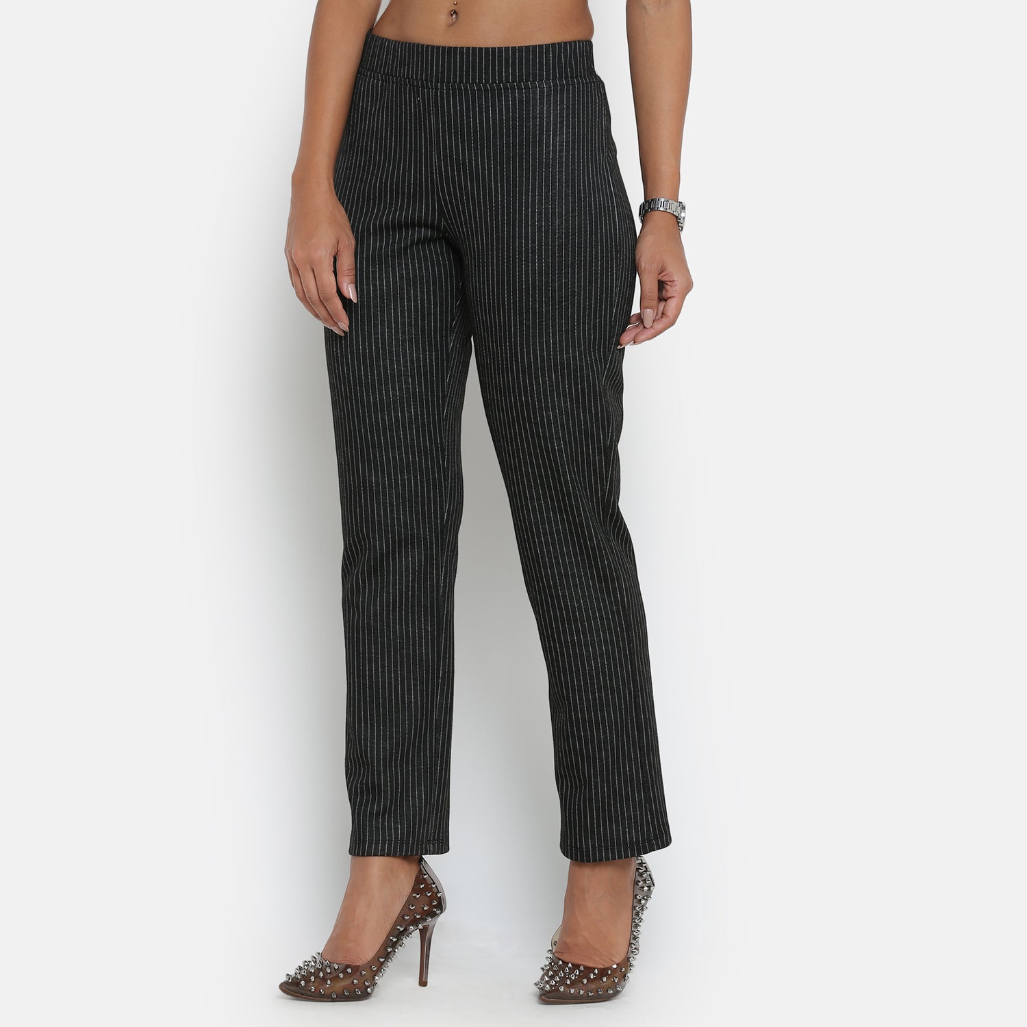 Black Knit Pant With Lines