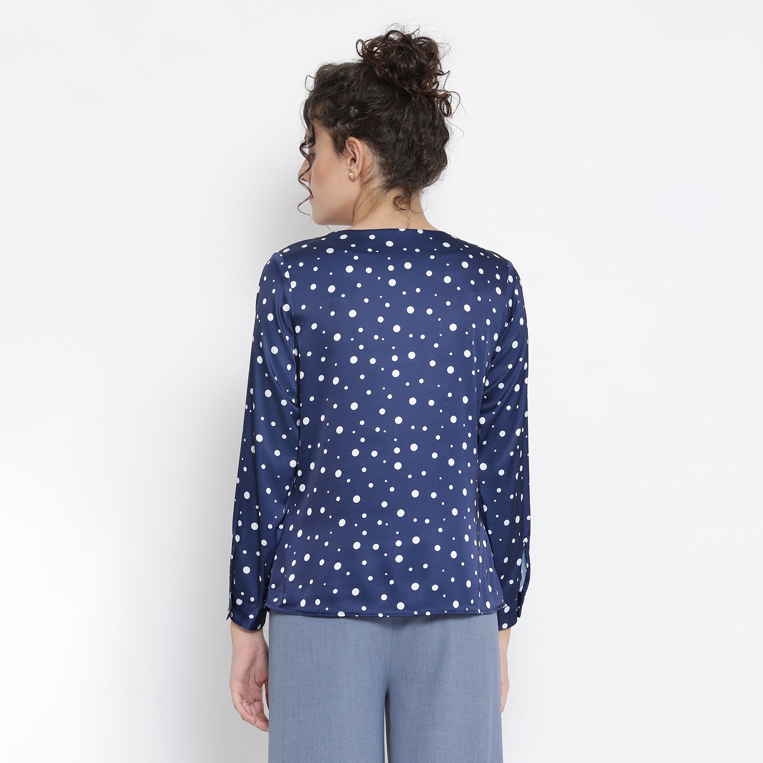 Blue White Silk Polka Top