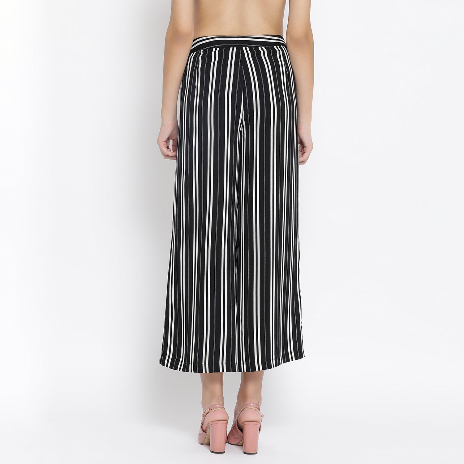 Black And White Stripe Crepe Trouser