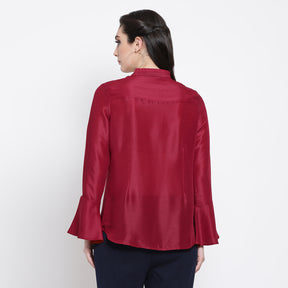 Maroon Top With Frill Collar And Button