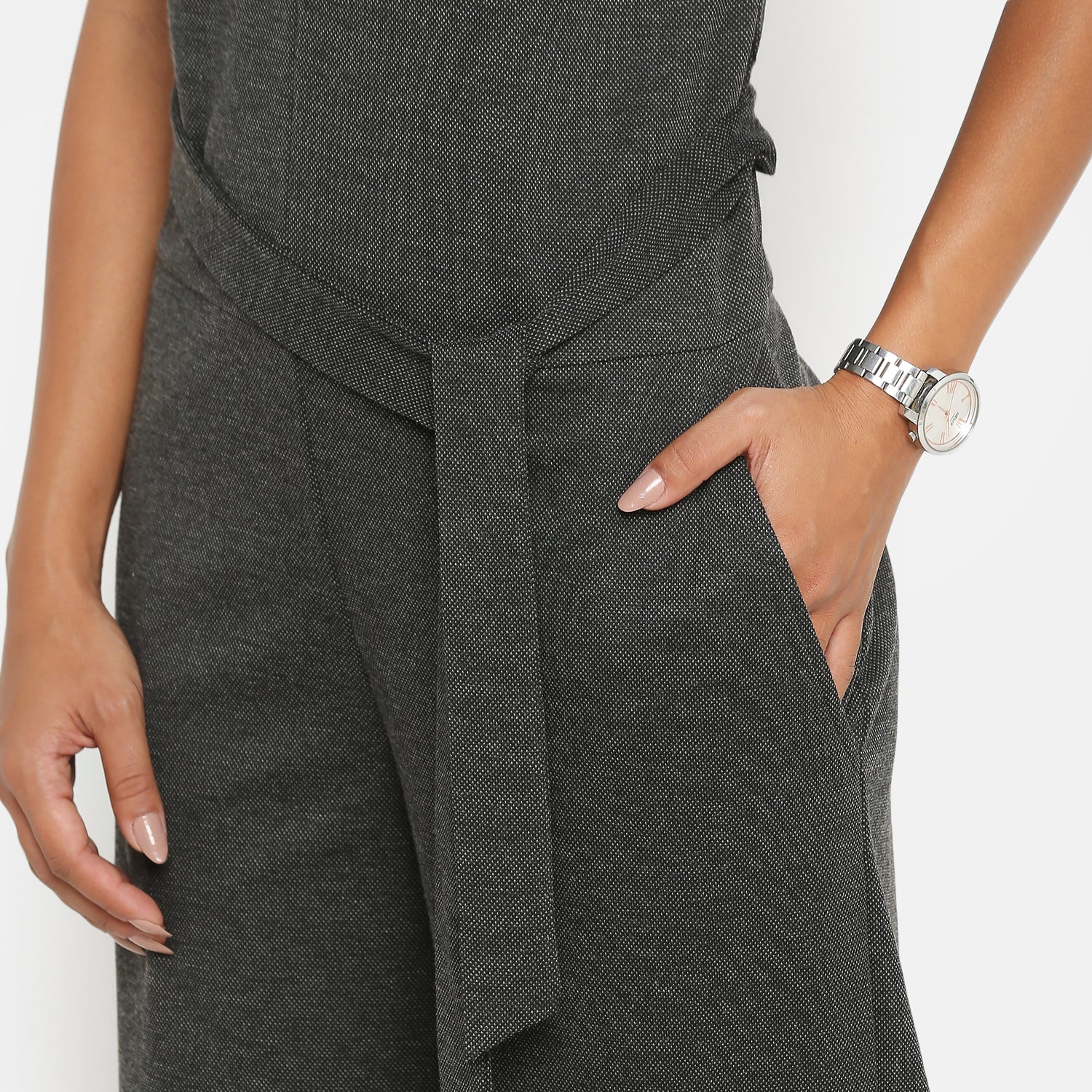 Dark Grey Drape Jumpsuit With Knit