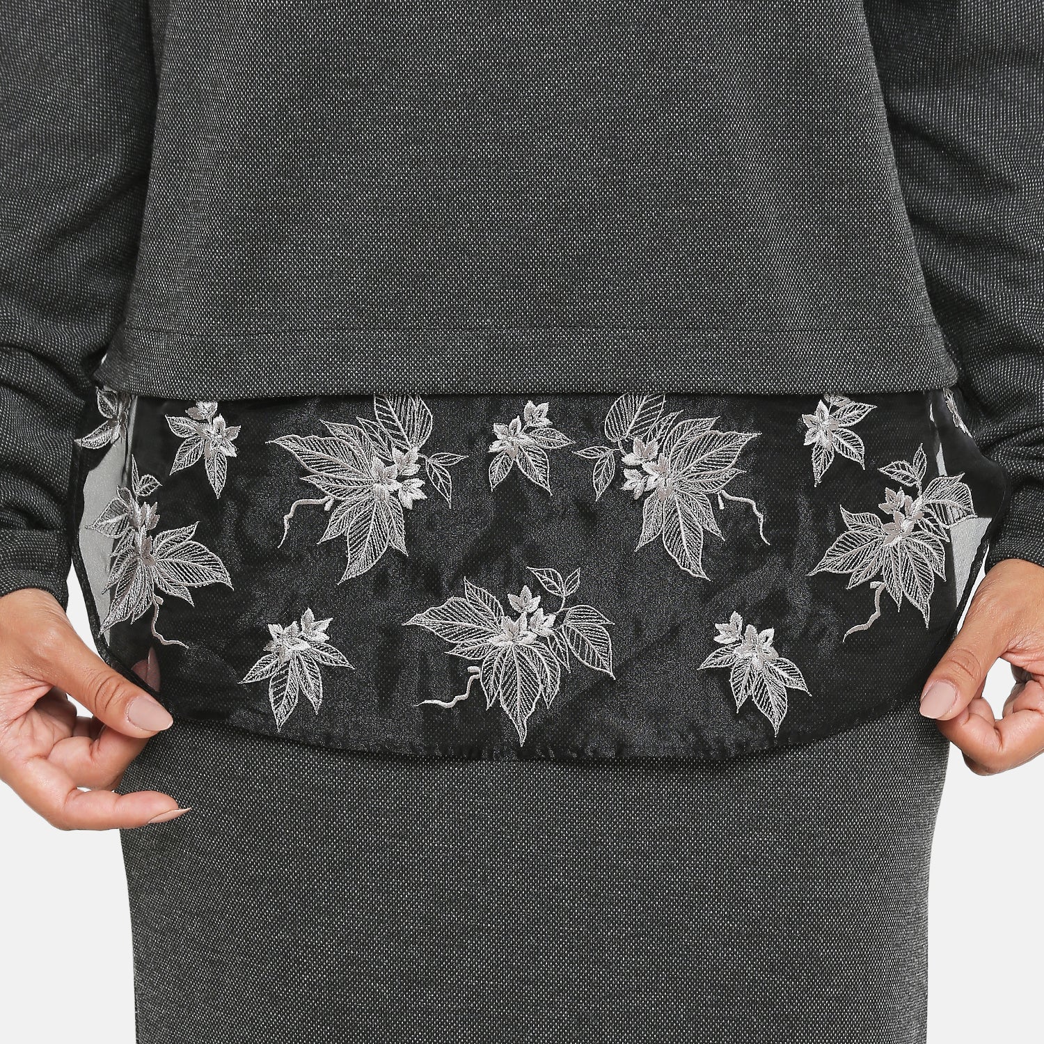 Dark grey top with organza embroidery