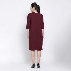 Prune Long Dress With Drape At Neck