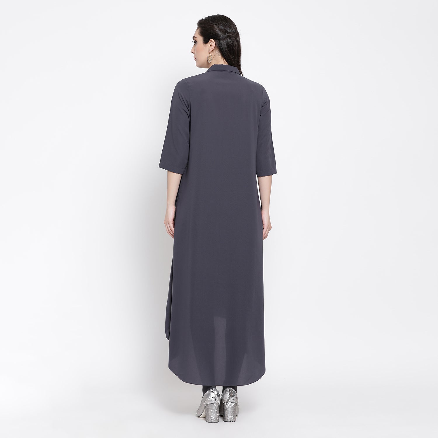 Slate Blue Double Layer Asymmetrical Long Dress