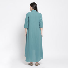 Teal Blue Double Layer Asymmetrical Long Dress