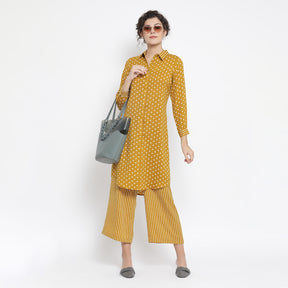 Yellow And White Polka Tunic With Stripe Cuff