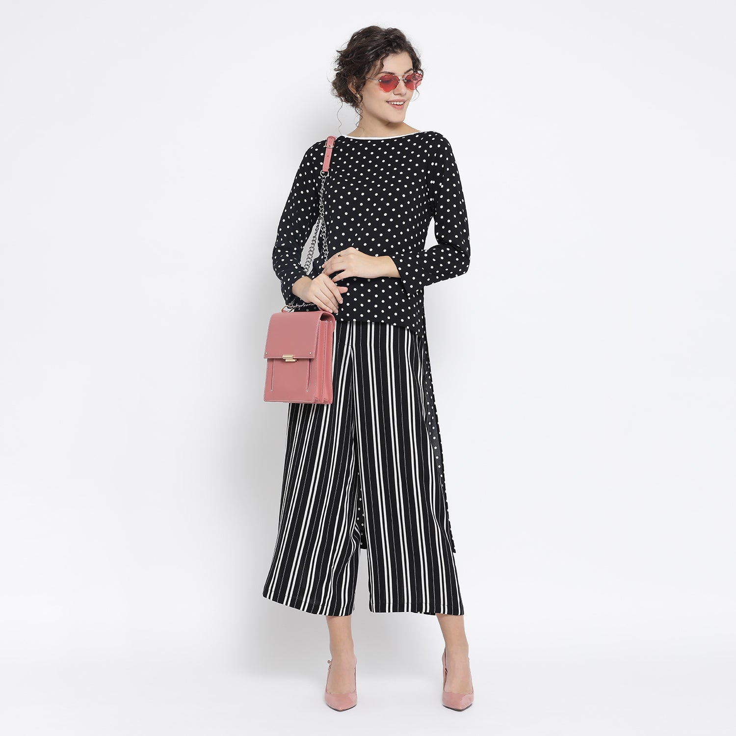 Black And White Stripe Crepe Trouser