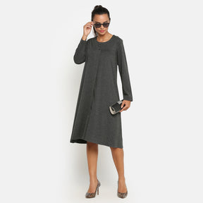 Dark grey knit dress with button