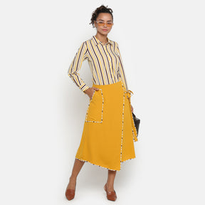 Yellow asymmetrical skirt with contrast piping